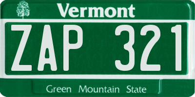 VT license plate ZAP321