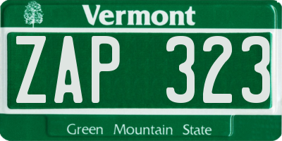 VT license plate ZAP323