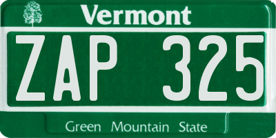 VT license plate ZAP325