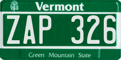VT license plate ZAP326