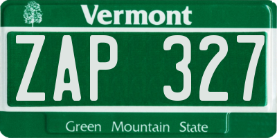 VT license plate ZAP327