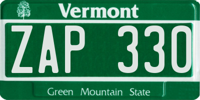 VT license plate ZAP330