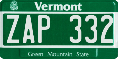 VT license plate ZAP332