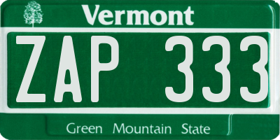 VT license plate ZAP333