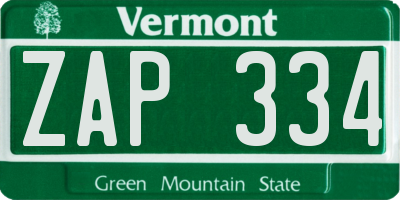 VT license plate ZAP334