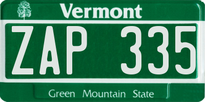 VT license plate ZAP335