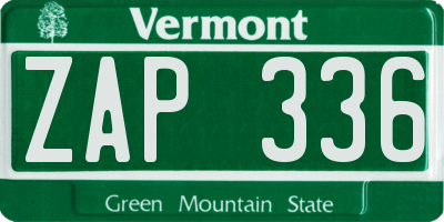 VT license plate ZAP336