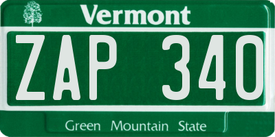 VT license plate ZAP340