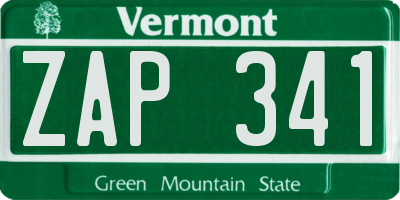 VT license plate ZAP341
