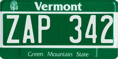 VT license plate ZAP342