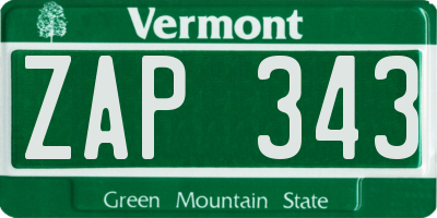 VT license plate ZAP343