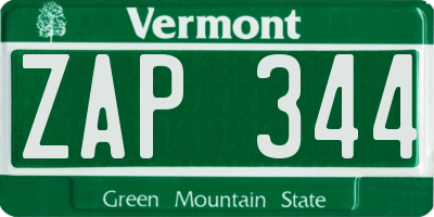 VT license plate ZAP344