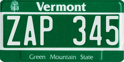 VT license plate ZAP345