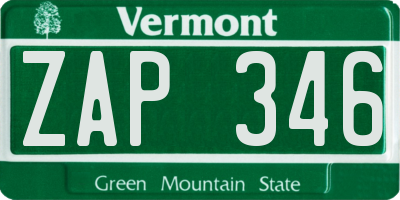 VT license plate ZAP346