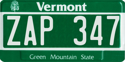 VT license plate ZAP347