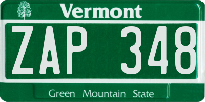 VT license plate ZAP348