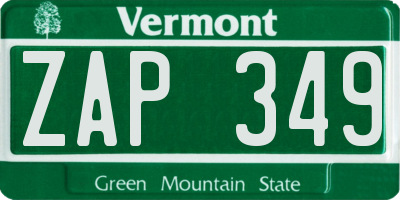 VT license plate ZAP349