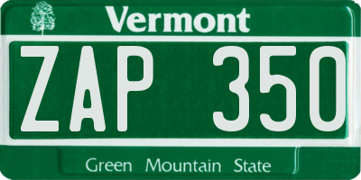 VT license plate ZAP350