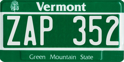 VT license plate ZAP352