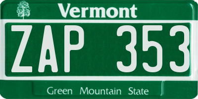 VT license plate ZAP353