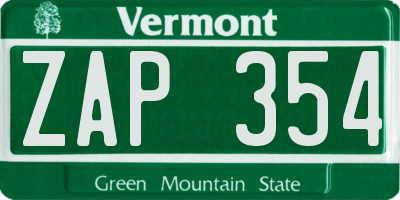 VT license plate ZAP354