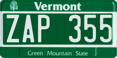 VT license plate ZAP355