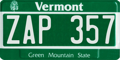 VT license plate ZAP357