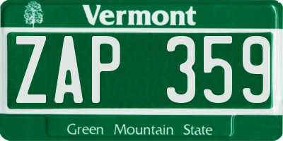VT license plate ZAP359