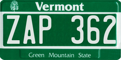 VT license plate ZAP362