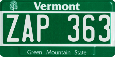 VT license plate ZAP363