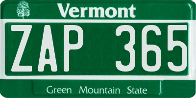 VT license plate ZAP365