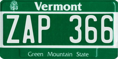 VT license plate ZAP366