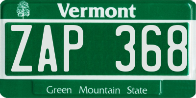 VT license plate ZAP368