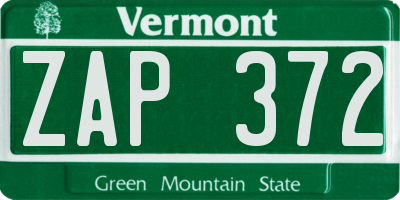VT license plate ZAP372