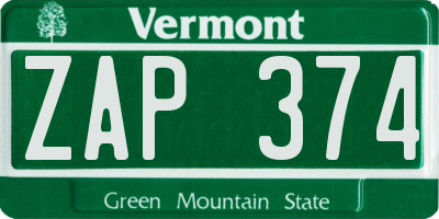 VT license plate ZAP374
