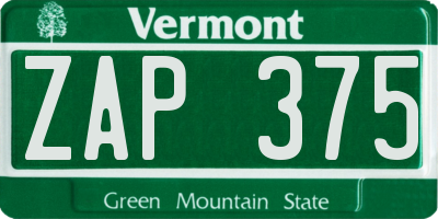 VT license plate ZAP375