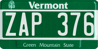 VT license plate ZAP376