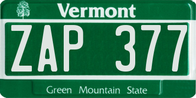 VT license plate ZAP377