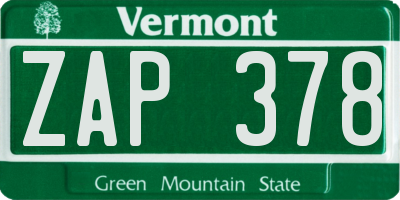 VT license plate ZAP378