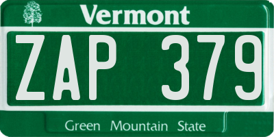 VT license plate ZAP379