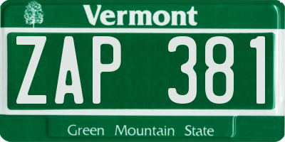 VT license plate ZAP381