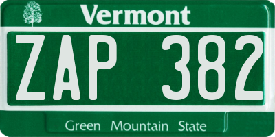 VT license plate ZAP382