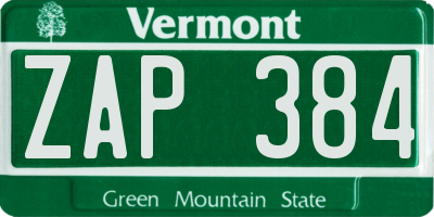 VT license plate ZAP384