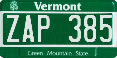 VT license plate ZAP385