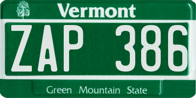 VT license plate ZAP386
