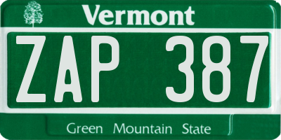 VT license plate ZAP387