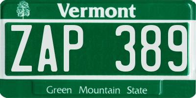 VT license plate ZAP389