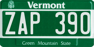 VT license plate ZAP390