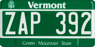 VT license plate ZAP392
