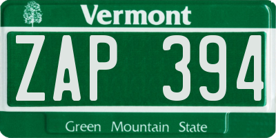 VT license plate ZAP394
